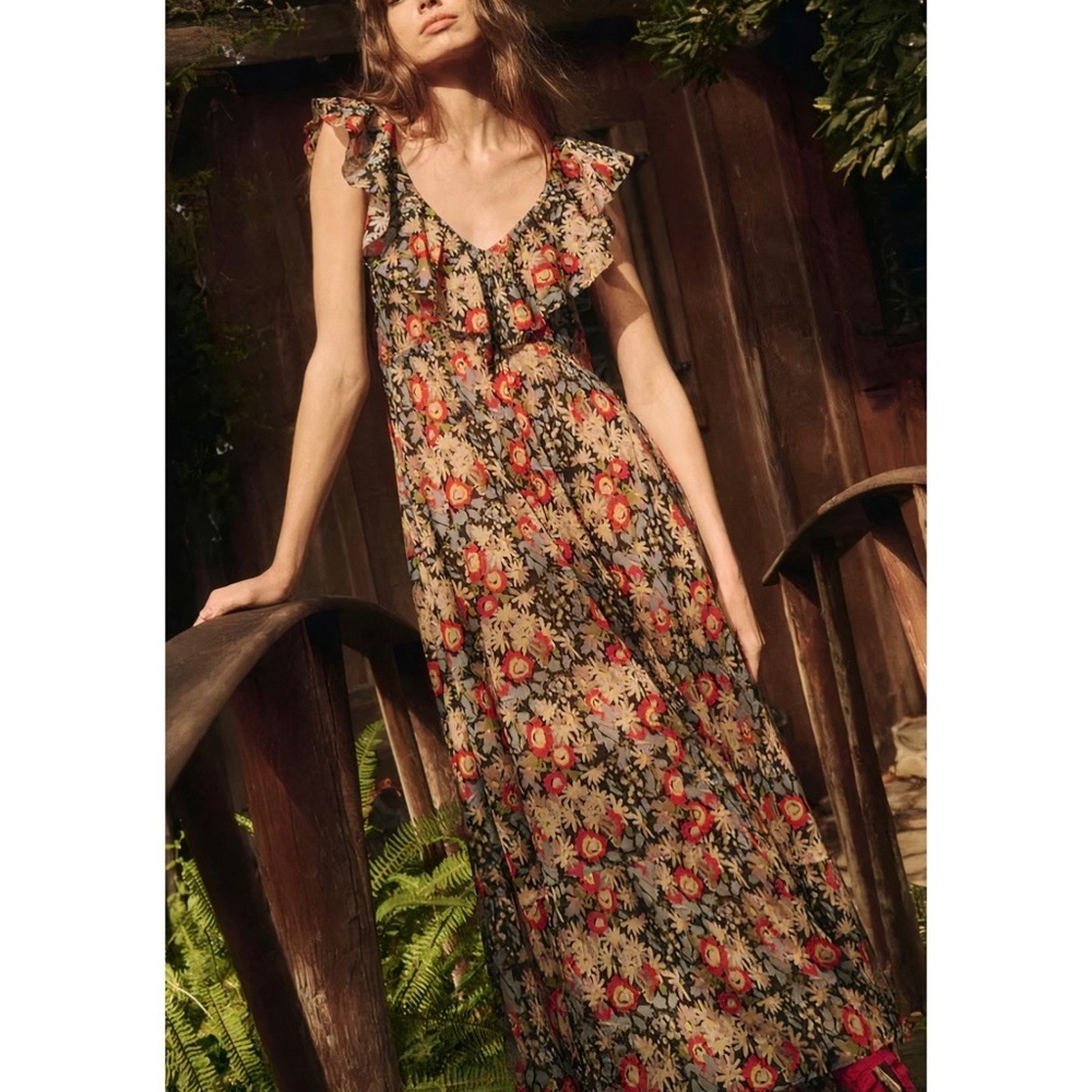 THE GREAT. Maxi Floral The Geranium Ruffle Dress